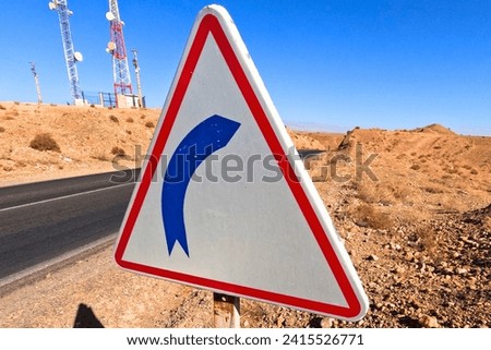 Turn Right Sign, Triangle Direction Sign, Right Turn Traffic Road Sign Royalty-Free Stock Photo #2415526771