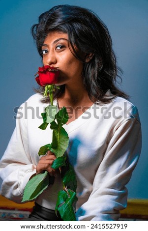 photography of a multiracial woman portrait, multiple different poses, high quality image in a different theme , woman photos, happy, experience, emotion, beautiful pictures, roses in hand.