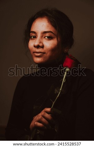 photography of a multiracial woman portrait, multiple different poses, high quality image in a different theme , woman photos, happy, experience, emotion, beautiful pictures, roses in hand.
