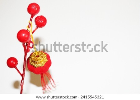 happy chinese new year 2024,isolated on white background,Red lantern and red cherry