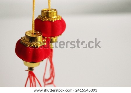 happy chinese new year 2024,isolated on white background,Red lantern and red cherry