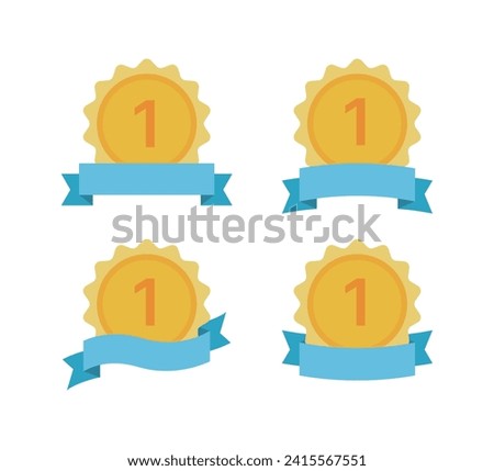 Set of golden badge illustration icons symbolizing certificate, championship, graduation, victory, best, congratulations, award, best, and success.