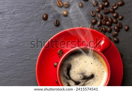 Side view of hot latte coffee with latte art in a ceramic green cup and saucer isolated on white background with clipping path inside. Image Stacking Techniques, Coffee cup and beans on a white back