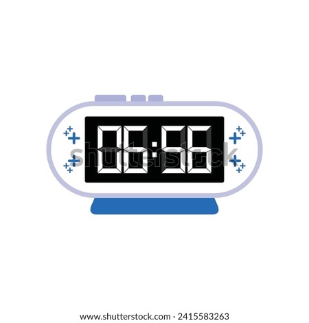 Digital Modern Alarm Clock Close Up Displaying 06:56 O'clock, Simple Flat Icon Vector