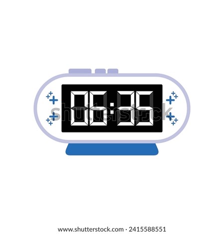 Digital Modern Alarm Clock Close Up Displaying 06:35 O'clock, Simple Flat Icon Vector