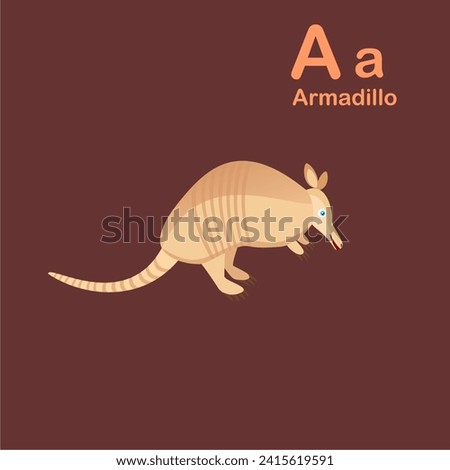World of Wild Animals, Armadillo illustration for learning book letter A