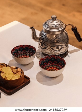 Kazakh traditional food in the oriental restaurant  Royalty-Free Stock Photo #2415637289