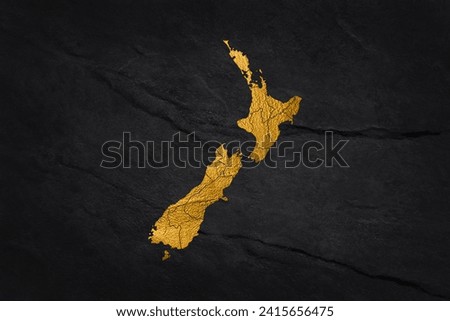 Golden New Zealand Map - World map International vector template with 3D, gold luxury style including shadow on black background for design, education, website, infographic.