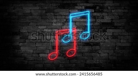 Music notes and treble clef neon signs set. Melody, classical music, sound design. Night bright neon sign, colorful billboard, light banner. Vector illustration in neon style.