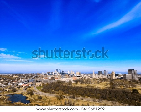 Aerial view of a Kansas City Skyline from the South and Southwest