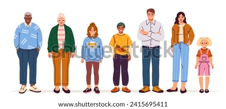 People in community. Set of characters of different races, genders and generations. Happy men, women, children and elderly. Equal rights. Cartoon flat vector illustrations isolated on white background Royalty-Free Stock Photo #2415695411