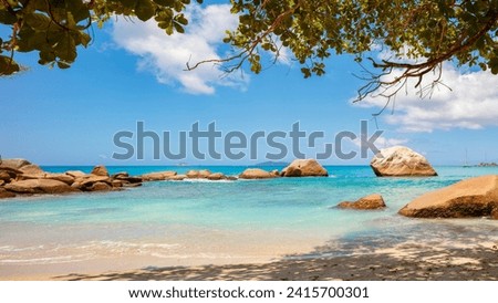 Tropical blue sea beach landscape, smooth sea long exposure, summer holiday concept
