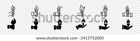 hand with flaming torch icon, hand holding torch icon, hand holding Flaming torch concept sports or freedom logo, Hand Hold Fire Torch Icon