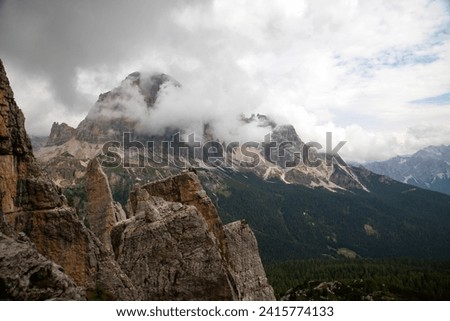 Tofana di Rozes in summer mist in the Dolomites, Italy, Europe Royalty-Free Stock Photo #2415774133
