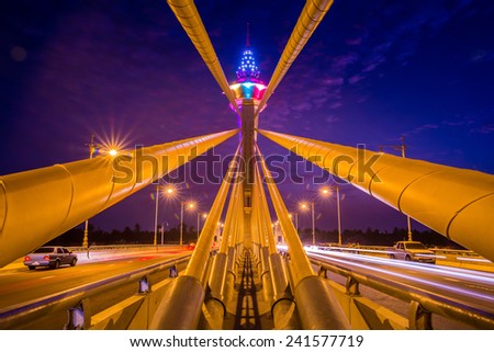 Night scene with twilight time in Nonthaburi 1 bridge,Bangkok,Thailand