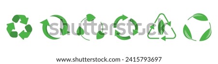 Set of different recycling signs on white background