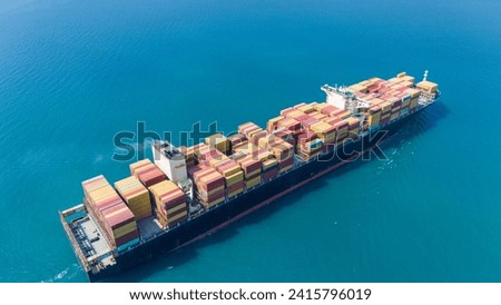Freight transportation Cargo Container Ship import export technology logistics shipping to customs. Cargo ship in the Ocean. aerial of ship