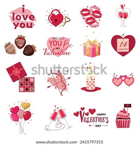 Clip art set for Valentines Day celebration on white background