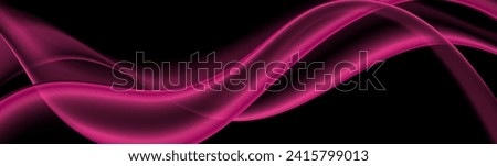 Bright purple pink abstract elegant waves on black background. Vector banner design