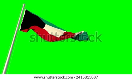 Waving glorious flag of Kuwait on chroma key screen, isolated - object 3D rendering