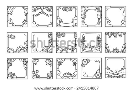Chinese new year frame outline sketch vector illustration set