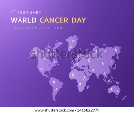 World Cancer Day, February 4. Purple ribbon, Health care concept. Cancer Awareness icon design for poster and banner. Vector illustration.