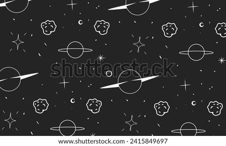 Doodle Seamless space objects background illustration