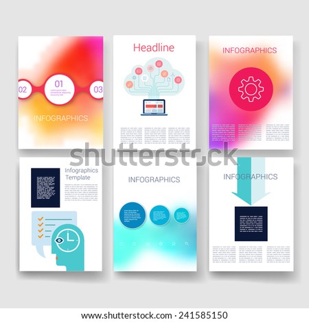 Vector brochure design templates collection. Applications and Infographic Concept. Flyer, Brochure Design Templates set. Modern flat design icons for mobile or smartphone. 