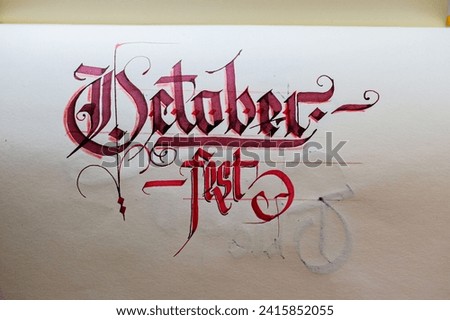 Gothic calligraphy writing with a broad pen 