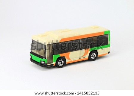 Public bus, green and orange, die cast car, toy car