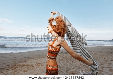 Summer Beach Vacation: Smiling Woman's Emotion of Freedom by the Sea