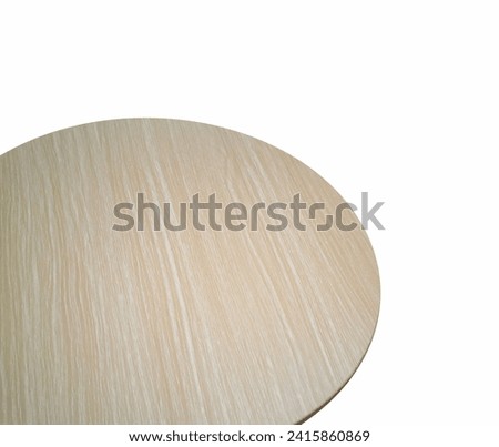 View wooden table, circle shape. Natural pattern, brown color, beautiful wood pattern, background surface and parquet. Perspective wooden table isolated on white