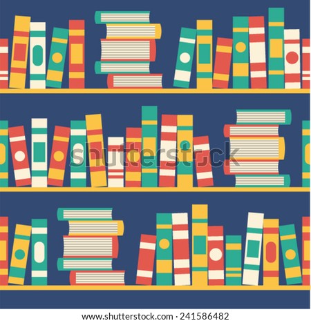 Seamless pattern with books on bookshelves in flat design style