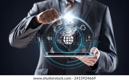 Business sustainability. Life cycle icons in human hands Royalty-Free Stock Photo #2415924669