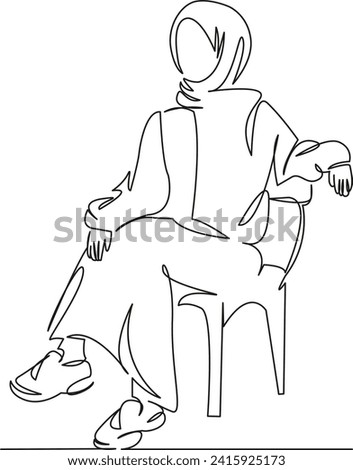 One continuous single drawing line art flat doodle muslim, chair, adult, young, woman, female, girl, women, traditional. Isolated image hand draw contour on a white background, hand drawn, not AI
