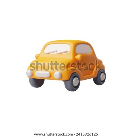 Orange car with windows and headlights realistic 3d vector illustration. Cartoon automobile plastic toy isolated on white background. Kids vehicle. Repair transport service icon