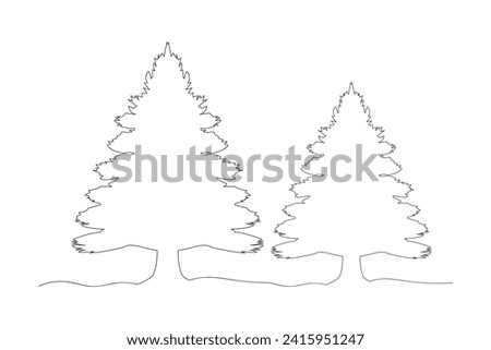 Pine tree line art vector. Simple hand-drawn tree flat vector isolated on white background.