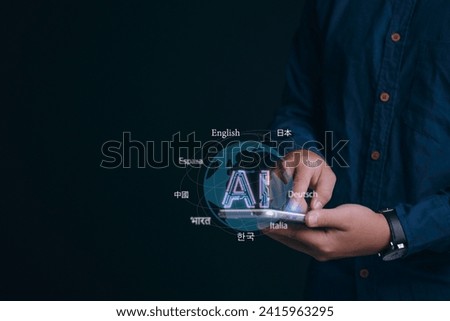 Businessman using smart phone to Translation of foreign languages on mobile app.Symbol of translation.Ai translator. Ai message concept.