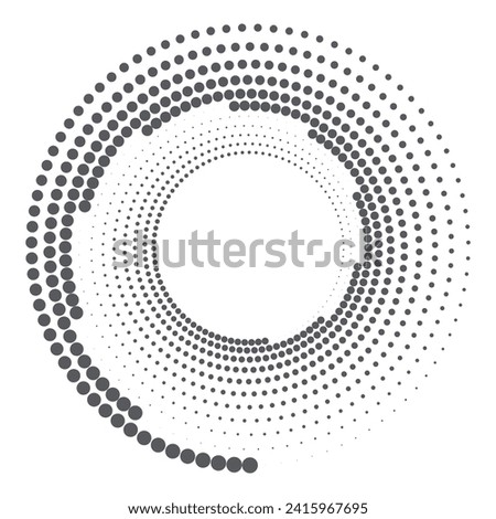 Halftone circular dotted frame. Round dotted frame. Vector rotating dotted circles design. Round border icon. Round logo