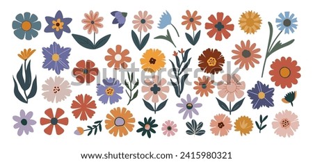 Set of hand drawn floral design vector elements.
