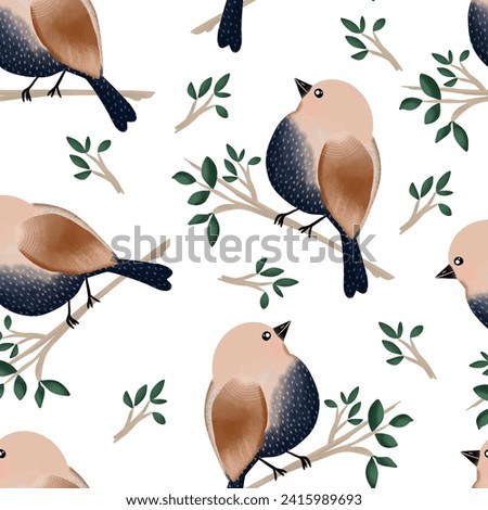 seamless pattern with cute bird, vector spring background