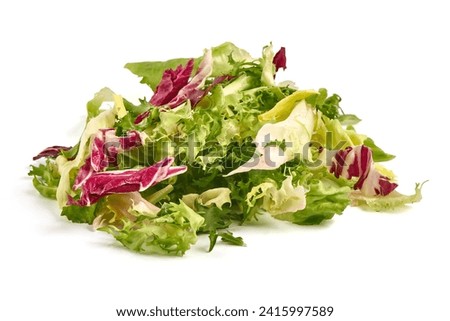 Salad mix with rucola, frisee, radicchio and lamb's lettuce. Isolated on white background Royalty-Free Stock Photo #2415997589