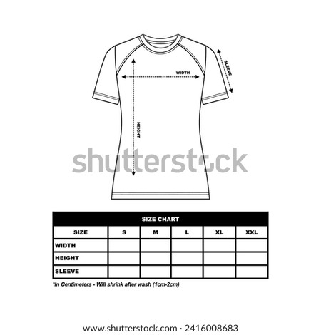Short sleeve t shirt Size Chart, woman round, square and V neck. technical drawing fashion flat sketch vector illustration