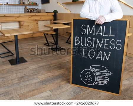 Small business loan is shown using a text and photo of a coffee shop