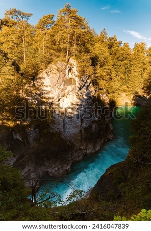 Alpine summer view with the famous Lechfall waterfalls at Fuessen, Bavaria, Germany Royalty-Free Stock Photo #2416047839