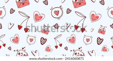 Seamless pattern for Valentine's Day with heart and love elements on a white background. Vector doodle theme set, romance for cards, banners, flyers, invitation, blog, wrapping paper, prints.