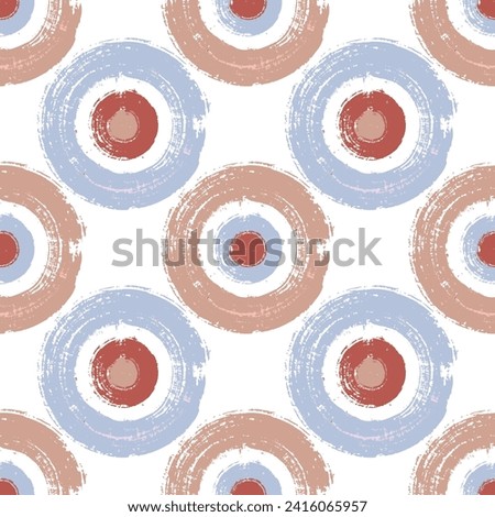 Trendy painted circle shapes seamless pattern graphic design. Fabric print. Stylish paint stapms. Hand drawn ink brush stroke circles. Round ink painting shapes repeating pattern.
