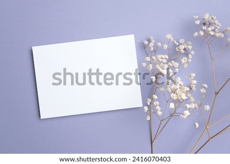 Wedding invitation card mockup with dry flowers, blank card mock up with copy space