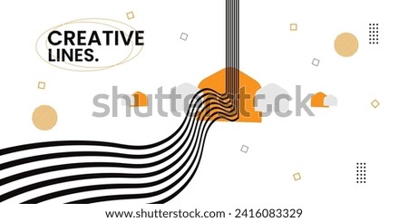 3D black and white lines in perspective with Orange elements abstract vector background, linear perspective illustration op art, road to horizon. Abstract background with lines and circles