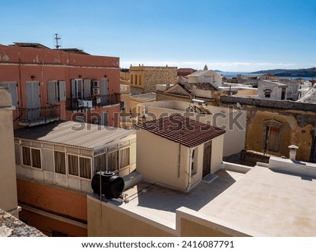 houses in the city, View of the island of Syros, Greece